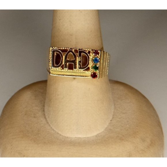 Size 10 Brass DAD Gold Tone Ring with‎ Multicolor Rhinestones (10c1) - Picture 2 of 7